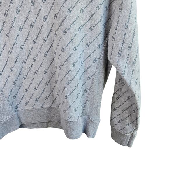 🦃 Champion Sweater Diagonal Logo Fleece Lined Gray Sweatshirt Sz Medium - Picture 5 of 9